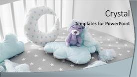  Presentation with baby bear - PPT layouts enhanced with adorable handmade crochet bear toy background and a light gray colored foreground