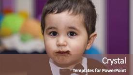  Presentation with happy baby - Slide deck with adorable happy baby eating chocolate background and a violet colored foreground