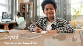  Presentation with african ethnicity - PPT layouts enhanced with adorable-happy-schoolboy-of-african background and a coral colored foreground