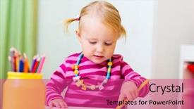  Presentation with daycare - Audience pleasing PPT theme consisting of adorable happy toddler girl drawing with coloring pencils at home or daycare perfect for early education context backdrop and a coral colored foreground