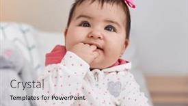  Presentation with baby sitting - PPT theme with adorable-hispanic-baby-bitting-fingers background and a light gray colored foreground