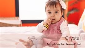 Presentation with baby sitting - PPT layouts enhanced with adorable-hispanic-baby-bitting-maraca background and a lemonade colored foreground