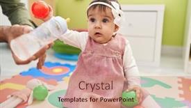  Presentation with baby sitting - Slide set having adorable-hispanic-baby-holding-ball background and a coral colored foreground