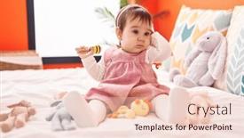  Presentation with baby sitting - PPT theme with adorable-hispanic-baby-playing-maraca background and a lemonade colored foreground