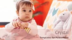  Presentation with baby sitting - Slide set featuring adorable-hispanic-baby-playing-maraca background and a lemonade colored foreground