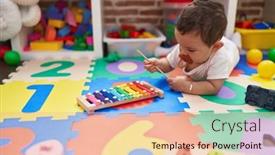  Presentation with xylophone - PPT theme enhanced with adorable-hispanic-baby-playing-xylophone background and a coral colored foreground