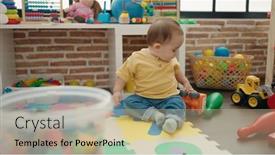  Presentation with baby toy - Slide set consisting of adorable-hispanic-baby-playing background and a mint green colored foreground