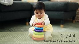  Presentation with baby sitting - Presentation design with adorable-hispanic-baby-playing background and a mint green colored foreground