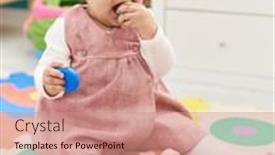  Presentation with baby toy - PPT layouts featuring adorable-hispanic-baby-sitting background and a coral colored foreground