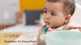  Presentation with baby sitting - Slide set featuring adorable-hispanic-baby-sitting background and a lemonade colored foreground