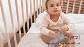  Presentation with baby toy - Presentation design consisting of adorable-hispanic-baby-sitting background and a coral colored foreground