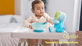  Presentation with baby toy - PPT layouts featuring adorable-hispanic-baby-sitting background and a coral colored foreground