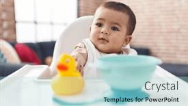  Presentation with baby sitting - Theme with adorable-hispanic-baby-smiling-confident background and a light blue colored foreground
