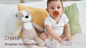  Presentation with baby sitting - Slides having adorable-hispanic-baby-sucking-pacifier background and a coral colored foreground