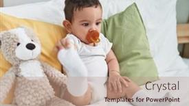  Presentation with baby sitting - Slides featuring adorable-hispanic-baby-sucking-pacifier background and a coral colored foreground