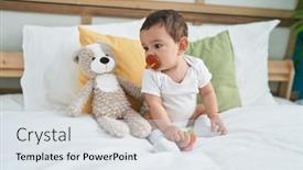  Presentation with baby sitting - PPT theme having adorable-hispanic-baby-sucking-pacifier background and a sky blue colored foreground