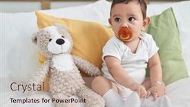  Presentation with baby sitting - Presentation theme with adorable-hispanic-baby-sucking-pacifier background and a coral colored foreground