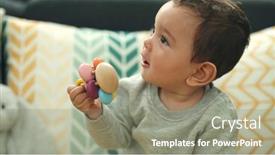  Presentation with baby sitting - PPT theme featuring adorable-hispanic-baby-sucking-pacifier background and a gray colored foreground