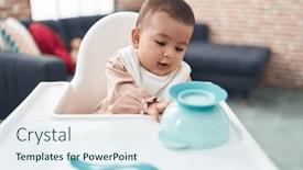  Presentation with baby sitting - Presentation theme with adorable-hispanic-baby-wearing-bib background and a sky blue colored foreground