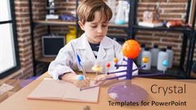 Presentation with planetary - Slide set featuring adorable-hispanic-boy-astronomer-student background and a coral colored foreground