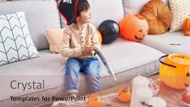  Presentation with sword - Presentation theme having adorable-hispanic-boy-having-halloween background and a coral colored foreground