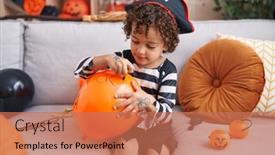  Presentation with balloon - PPT layouts consisting of adorable-hispanic-boy-having-halloween background and a coral colored foreground