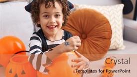 Presentation with balloon - Slides having adorable-hispanic-boy-having-halloween background and a coral colored foreground