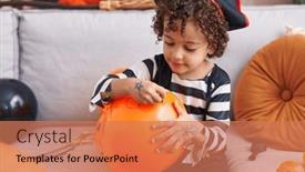  Presentation with balloon - Presentation with adorable-hispanic-boy-having-halloween background and a coral colored foreground