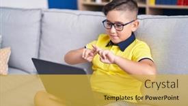  Presentation with communicate - Presentation theme consisting of adorable-hispanic-boy-having-video background and a  colored foreground