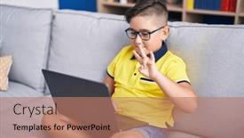  Presentation with communicate - Slides with adorable-hispanic-boy-having-video background and a coral colored foreground