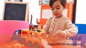  Presentation with crashed cars - Presentation design enhanced with adorable-hispanic-boy-playing background and a coral colored foreground