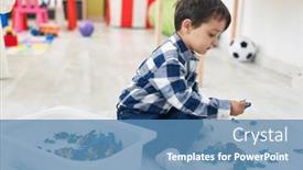  Presentation with soldiers - Presentation theme enhanced with adorable-hispanic-boy-playing background and a teal colored foreground