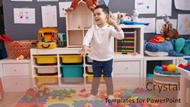  Presentation with dinosaur - Presentation theme with adorable-hispanic-boy-playing background and a coral colored foreground