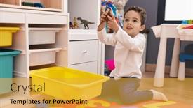  Presentation with dinosaur - Presentation theme with adorable-hispanic-boy-playing background and a gold colored foreground