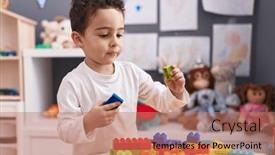  Presentation with construction - PPT theme with adorable-hispanic-boy-playing background and a coral colored foreground