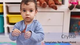 Presentation with dinosaur - PPT layouts having adorable-hispanic-boy-playing background and a light blue colored foreground