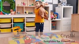  Presentation with dinosaur - Slides consisting of adorable-hispanic-boy-playing background and a coral colored foreground