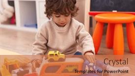  Presentation with kindergarten - Slides enhanced with adorable-hispanic-boy-playing background and a coral colored foreground