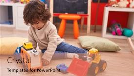  Presentation with kindergarten - Slide set featuring adorable-hispanic-boy-playing background and a coral colored foreground