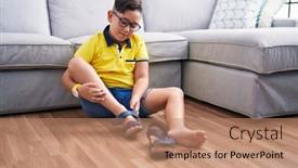  Presentation with floor - Slides enhanced with adorable-hispanic-boy-sitting background and a coral colored foreground