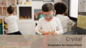  Presentation with belt bed - Slide set with adorable-hispanic-boy-sitting background and a  colored foreground