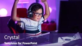  Presentation with streamer - Slide deck consisting of adorable-hispanic-boy-streamer-playing background and a violet colored foreground