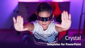  Presentation with streamer - Presentation theme consisting of adorable-hispanic-boy-streamer-playing background and a navy blue colored foreground