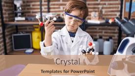  Presentation with molecules - PPT theme consisting of adorable-hispanic-boy-student-holding background and a coral colored foreground