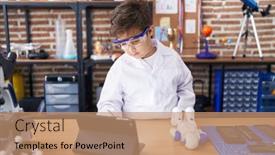  Presentation with robot - Presentation having adorable-hispanic-boy-student-repairing background and a coral colored foreground