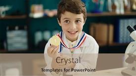  Presentation with gold medal - Slide set enhanced with adorable-hispanic-boy-student-smiling background and a coral colored foreground
