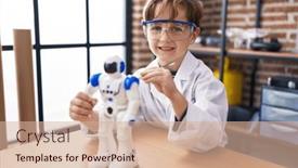  Presentation with robot - PPT theme having adorable-hispanic-boy-student-smiling background and a soft green colored foreground