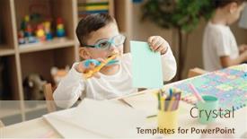  Presentation with paper cutting - Presentation theme featuring adorable-hispanic-boy-student-smiling background and a soft green colored foreground
