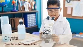  Presentation with microscope - Presentation design having adorable-hispanic-boy-student-smiling background and a soft green colored foreground