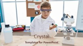  Presentation with molecules - PPT theme with adorable-hispanic-boy-student-smiling background and a lemonade colored foreground